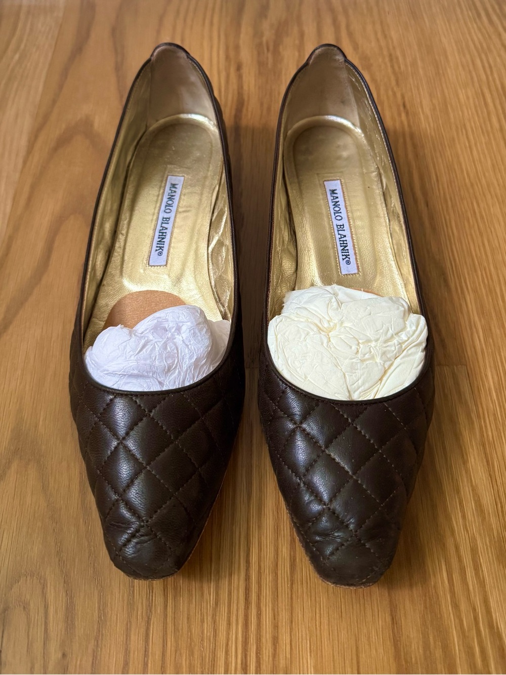 Manolo Blahnik Brown Giungla Nappa Quilted Leather Pointed Toe Flats, 39.5/9.5